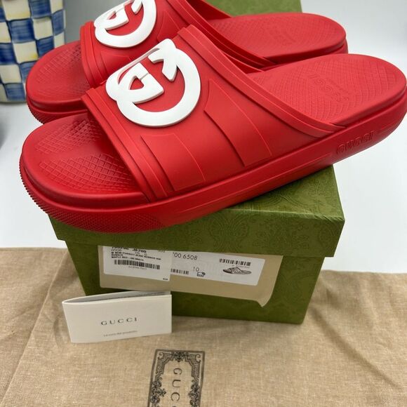 Men's Gucci interlocking G rubber Pool slides size 10 made in Italy - Picture 3 of 12